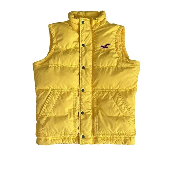 Hollister Redondo Mens Down Puffer Vest Quilted Yellow Full Zip Logo Y2K Medium - Picture 1 of 13